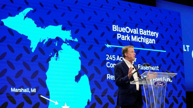FILE - Ford Motor Co. Executive Chairman Bill Ford announces the automaker's new BlueOval...