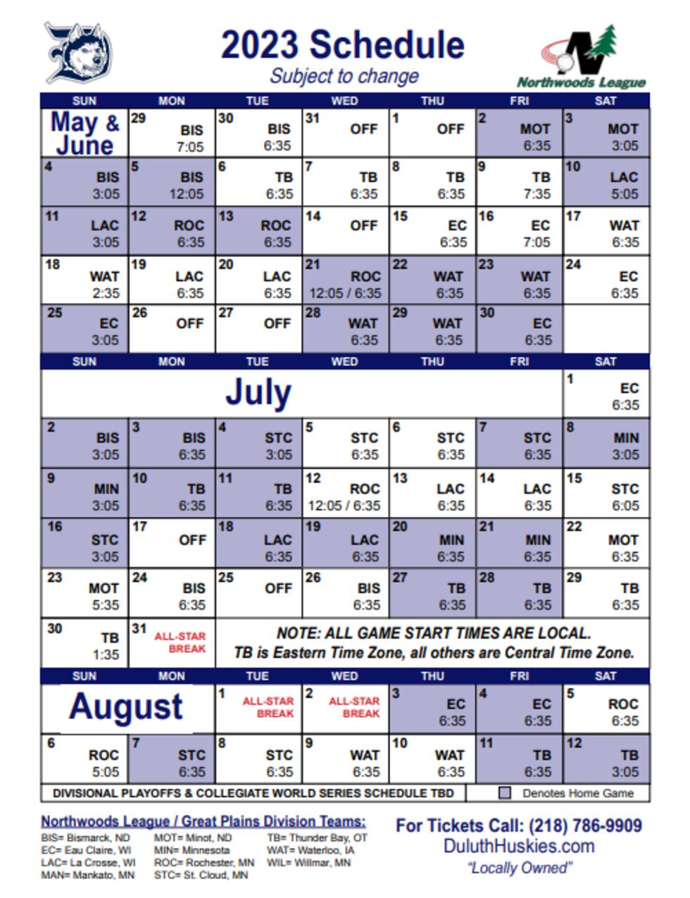 Duluth Huskies 2025 Schedule